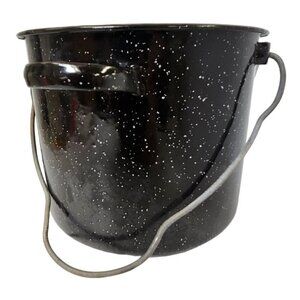 Vintage Black Speckled Enamelware Camping Bucket with Handle Versatile Outdoor C